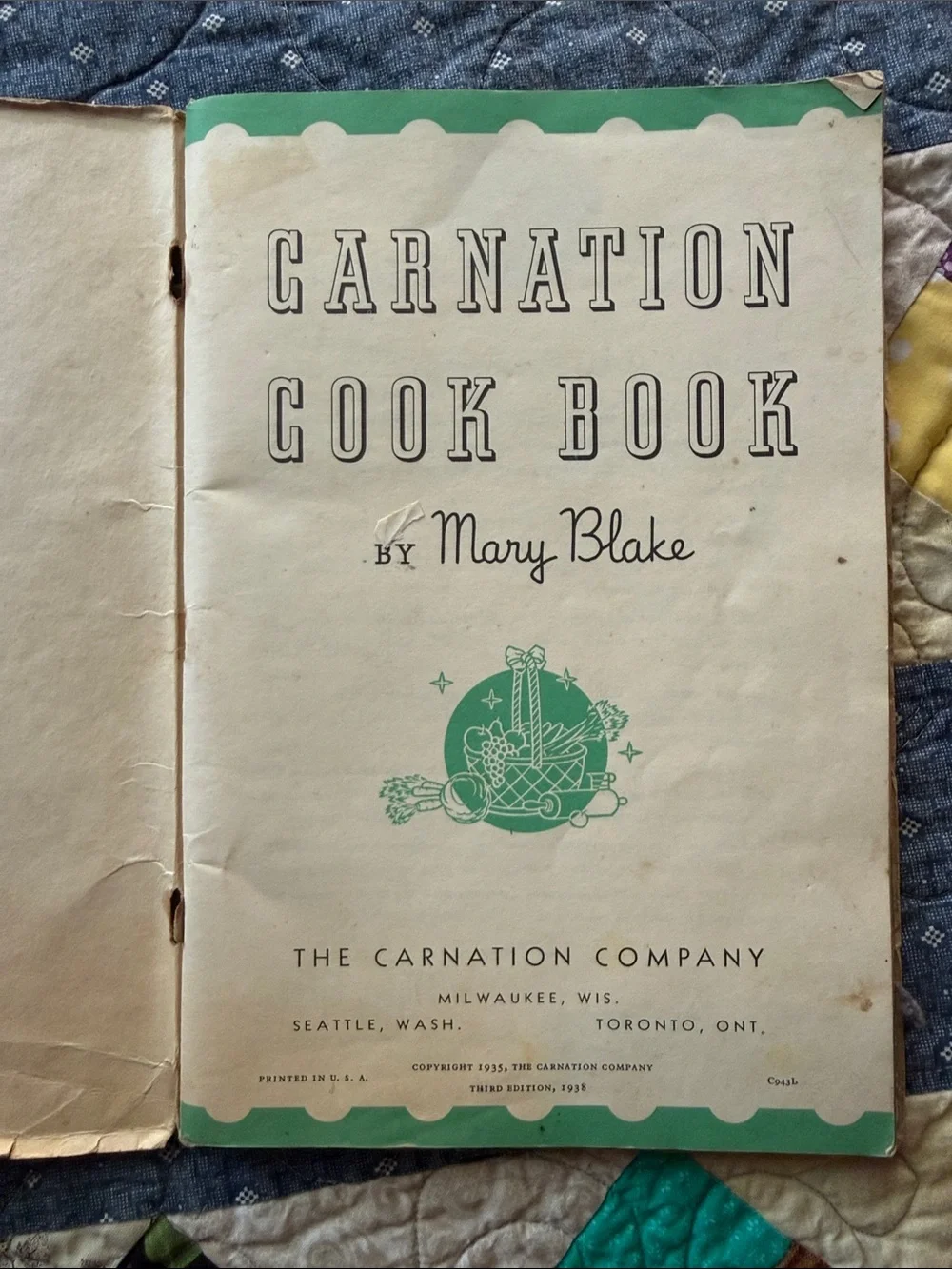 Vintage 1938 Carnation Cook Book Mary Blake 3rd Edition Illustrated Recipes
